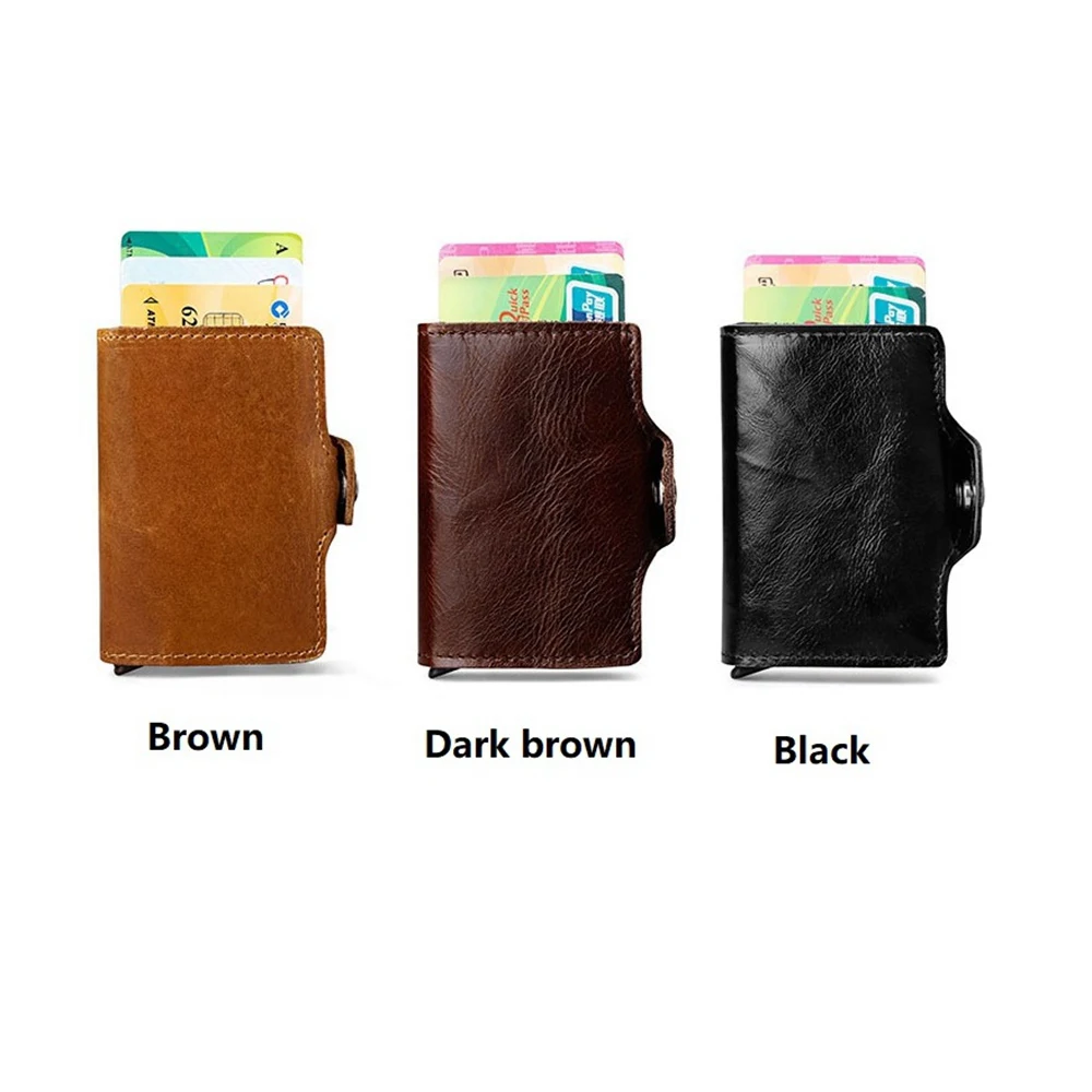 

1 Piece Cowhide Leather Aluminum Double Metal ID Credit Card Holder RFID Blocking Business Cardholder Wallets Hasp Mini Purse