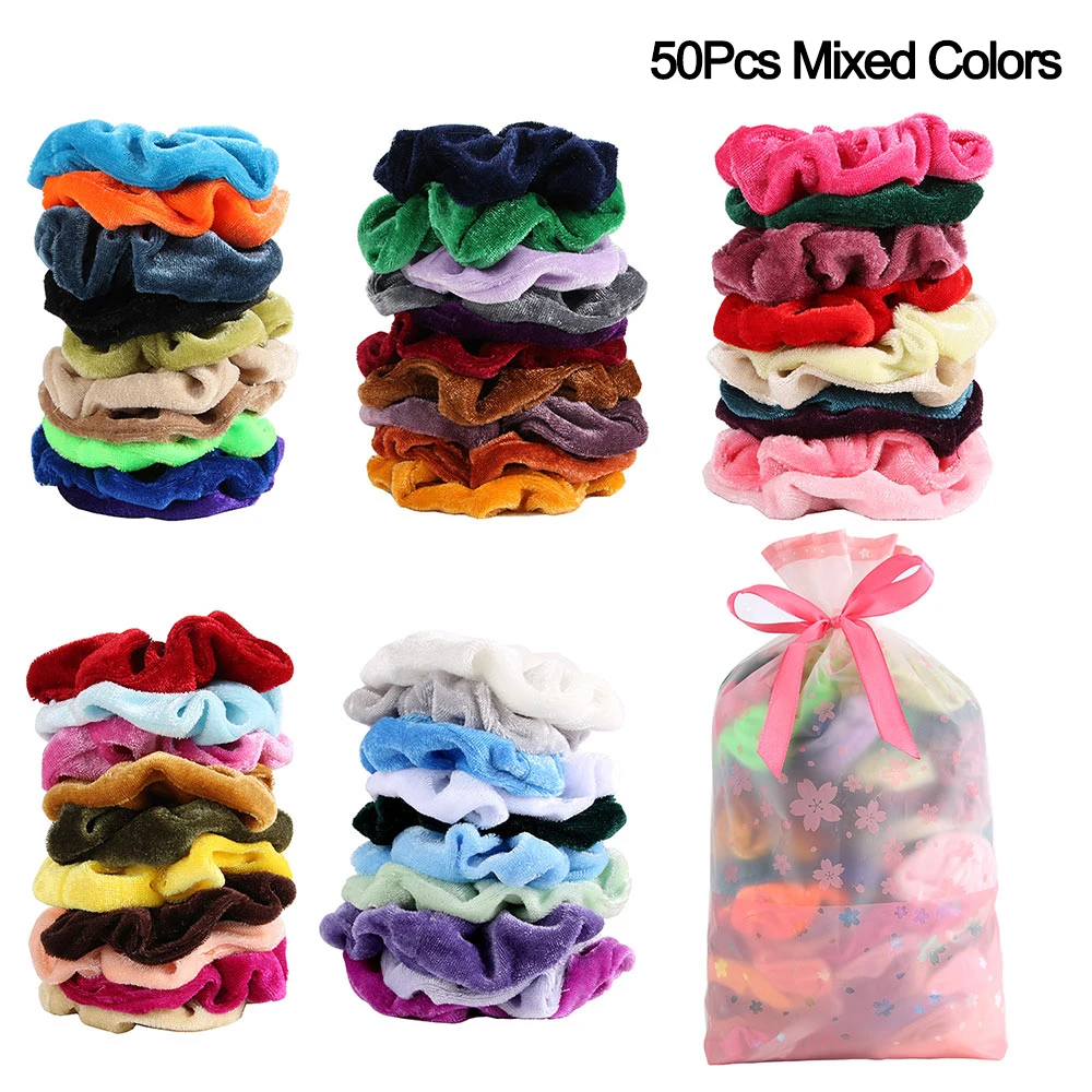 50Pcs Mixed Colors 6/12 шт. бархатные резинки для волос, эластичные резинки для волос, женские резинки для волос, веревки, конский хвост, держатель, аксессуары для волос для девочек - Цвет: 50Pcs Mixed Colors