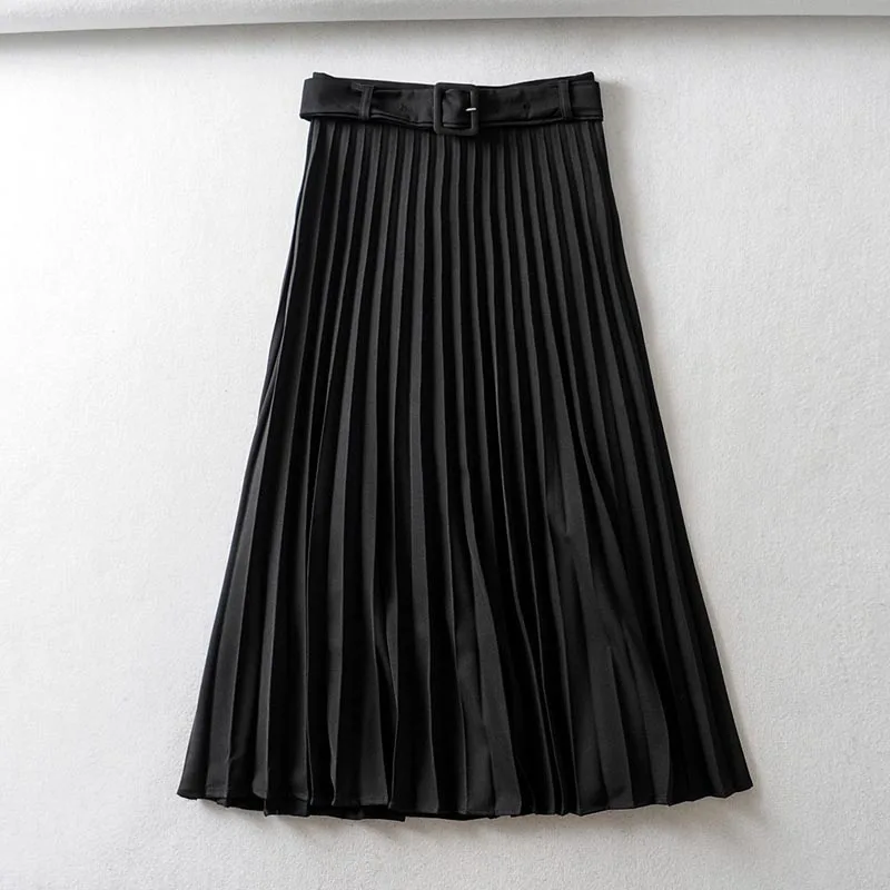 QZ903 женские элегантные черные цвета хаки цветные ленты тонкая талия плиссированные юбки женские длинные Saias
