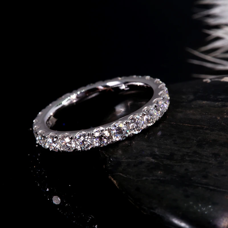 AEAW 14K White Gold 2mm CVD HPHT Lab Grown Diamond  Eternity Wedding Band for Women Gift Ladies Stackable Gold Wedding Ring
