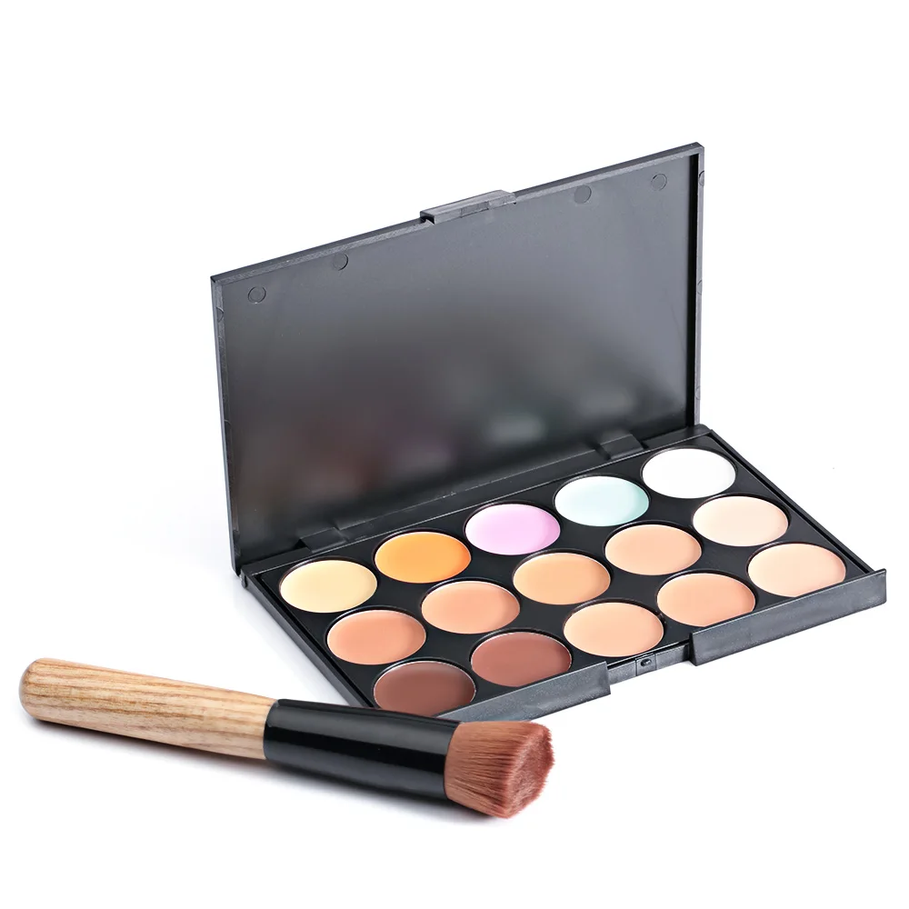 

POPFEEL Moisturizer Concealer Cream Facial Makeup Full Cover Dark Circles Foundation + Brush Hide Blemish Balance Skin 15 Colors