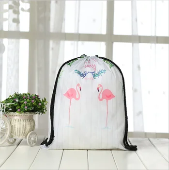 

2020 Customized Logo Lovely Cartoon Girl style Flamingo pattern Polyester Drawstring Bags Anniversary Gift Bag Sports backpack