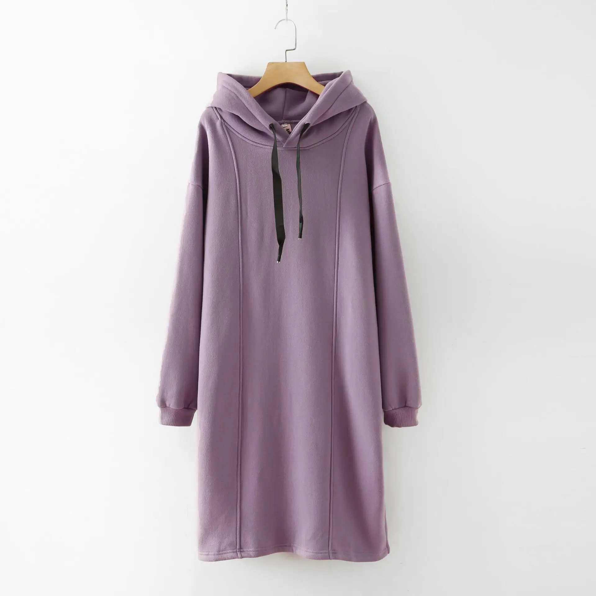 Blvyisla 4XL XXXL размера плюс с длинным рукавом-фонариком фиолетовая толстовка с капюшоном женские длинные толстовки с открытым подолом Топы плотные флисовые Топы - Цвет: Фиолетовый