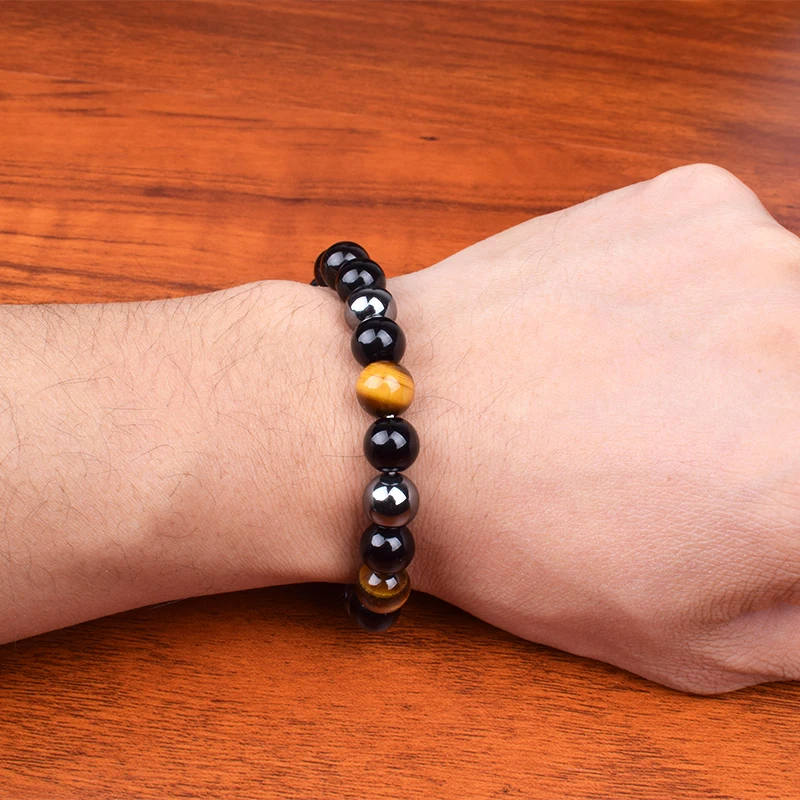 Tiger Eye & Hematite Bracelets Men 10mm Natural Obsidian Beads Bracelets for Women Protection Magnetic Health Jewelry Pulsera