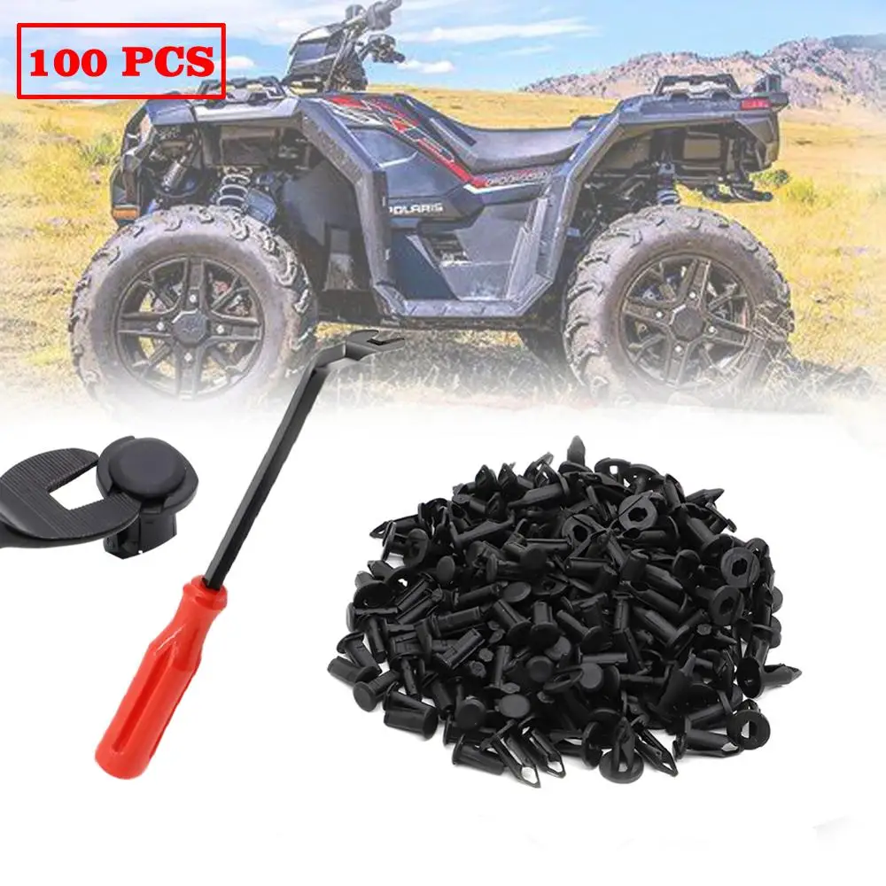 100 x UTV ATV Plastic Fender Clips Body Rivets with Fastener Remover