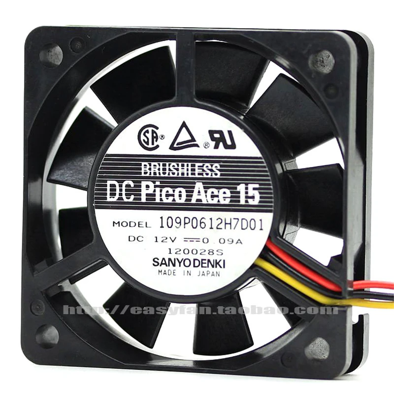 

Original 109P0612H7D01 12V 0.09A 6CM 6015 inverter three-wire chassis cooling fan