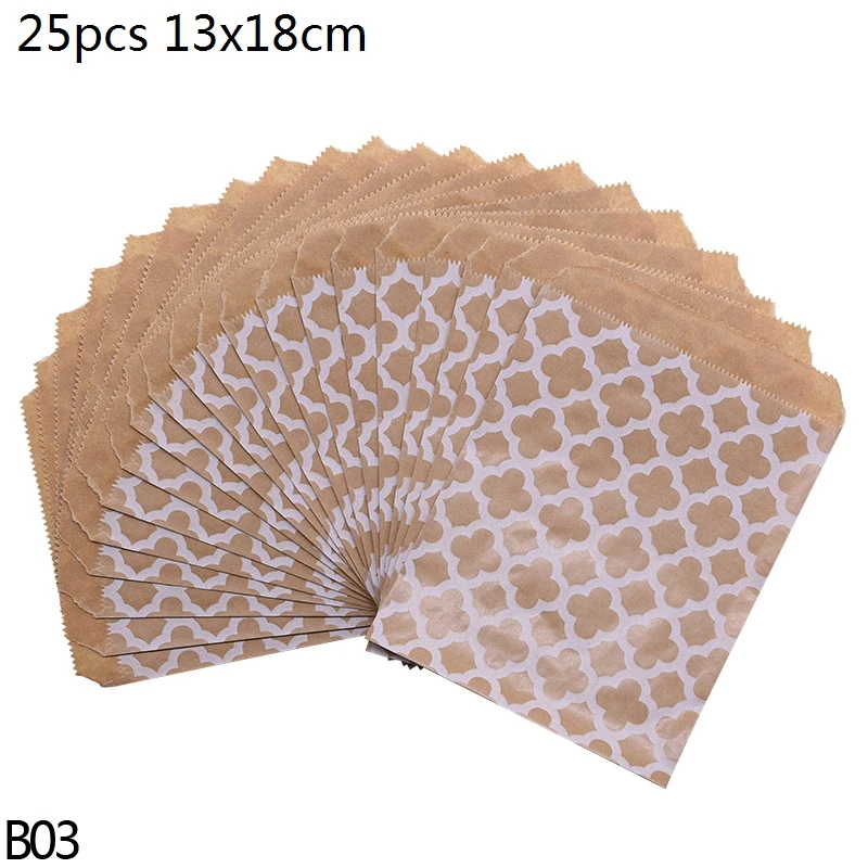 B03-25pcs flower 25 шт крафт-бумажные пакеты в горошек, со звездами, в полоску, для печенья, Подарочный пакет для еды, Свадебный бумажный пакет для детей, для украшения дня рождения - Цвет: B03-25pcs flower