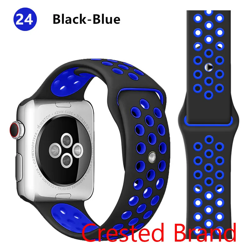 Ремешок для Apple watch 5 4 3 2 1 44 мм/40 мм iWatch 42 мм/38 мм дышащий спортивный силиконовый браслет для часов - Цвет ремешка: black blue 24