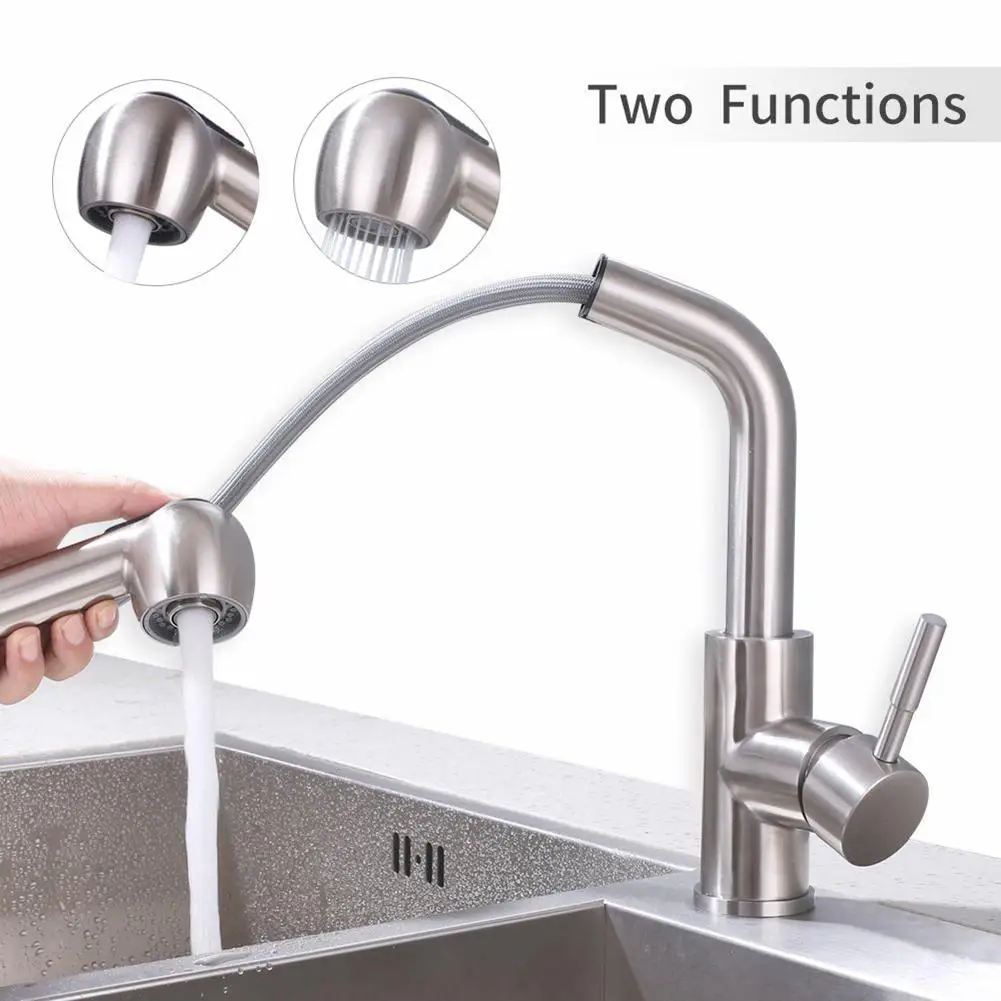 

kitchen accessories Pull-out Rotatable Mixer Tap 2-Spray Mode Wash Basin Sink Water Faucet