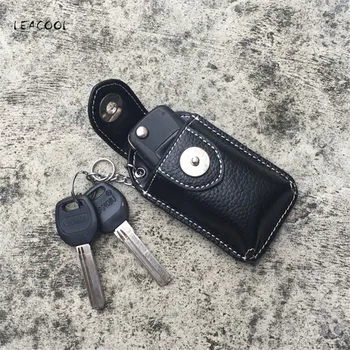 

LEACOOL Genuine Leather Car Key Case Men Key Holder Housekeeper Covers Zipper Bag Keychain Cover for Keys Organizer Card Bag