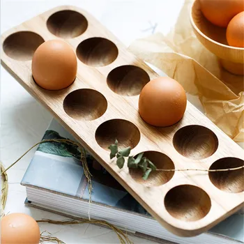 

12 Holes Japanese Style Wooden Double Row Egg Storage Box Home Organizer Rack Eggs Holder Kitchen Decor Accessories