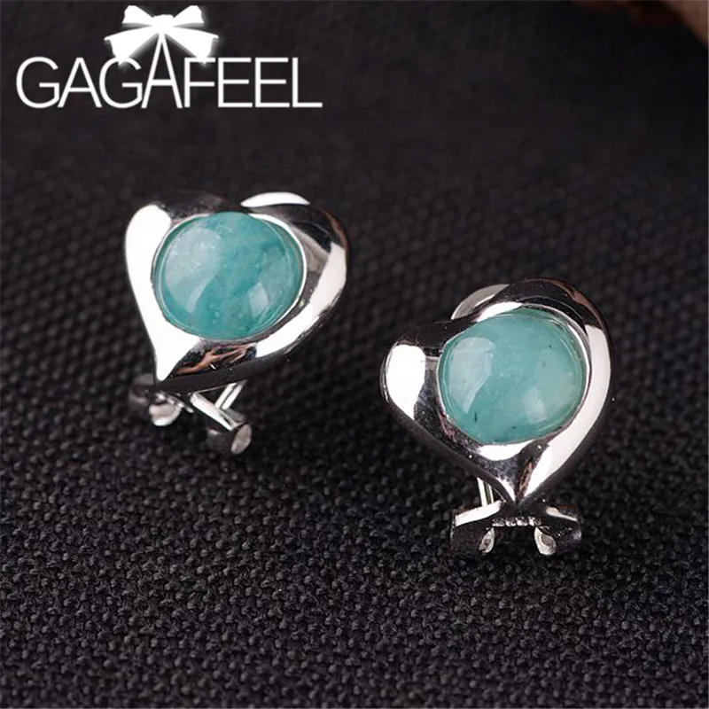 GAGAFEEL серьги для женщин 925 пробы серебряные серьги с амазонитом сердце Форма серьги из природного камня творческий дизайн ювелирных изделий для Для женщин