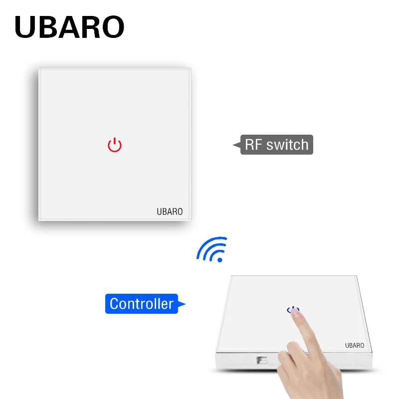 UBARO EU 433 RF Wireless Control Switch Luxury Crystal Glass Panel Wall Touch Sensor Stair Light Button Led Indicator 1/2/3 Gang bluetooth light switch