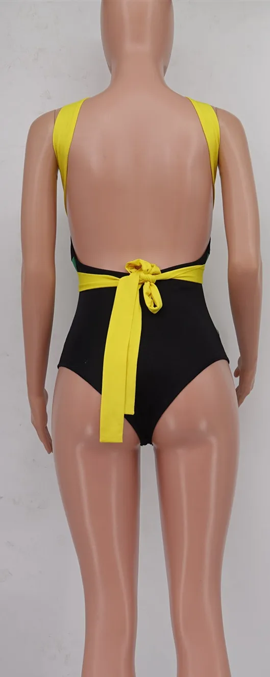 Backless lace up sexy color patchwork women bodysuits beach wear 2 colors casual fitted short overall BLY6013G