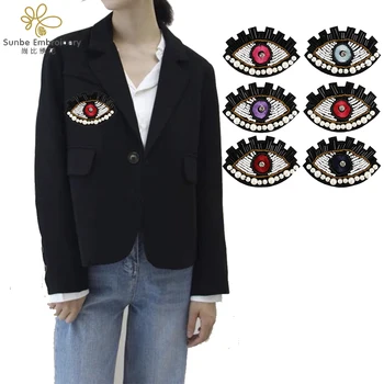 

Beaded Eyes Patches Embroidery Badges Beanies Hats Applique Decorated Iron on Stickers 5 pieces