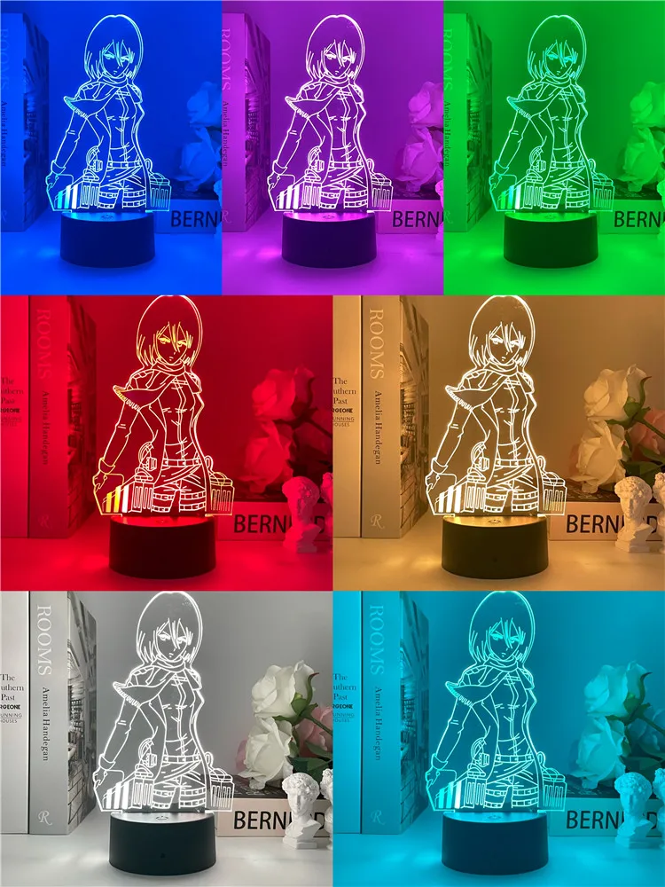 night lamp 3d Night Light Attack on Titan Mikasa Ackerman Figure Girl Nightlight for Dorm Room Decor Light Led Usb Battery Lamp Event Prize nite light