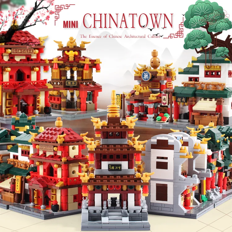 Legoed City XingBao Mini Street Ancient Chinese Architecture Model with stickers Building Blocks Educational children Toys Brick