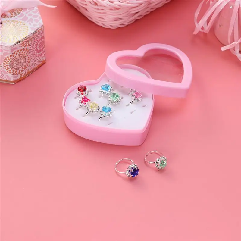 12pcs Child Ring Beautiful Colorful Diamante Ring Set Gift Without Heart-Shaped Box