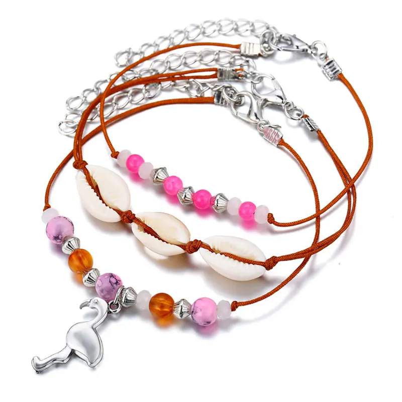 Wukalo 3 шт./компл. в богемном стиле Винтаж в виде ракушки птица кулон розовый браслет на ногу из бисера комплект для женщин