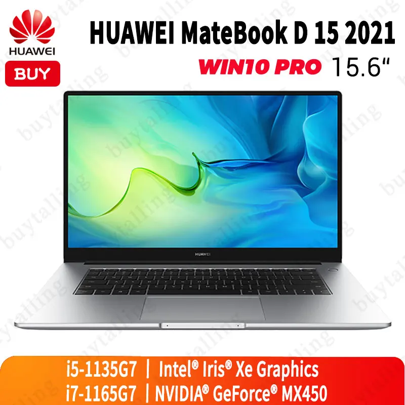 Оригинальный HUAWEI MateBook D 15 2021 ноутбук 6 дюймов процессор Intel Core 11TH i5 1135G7/i7 1165G7 16 Гб DDR4