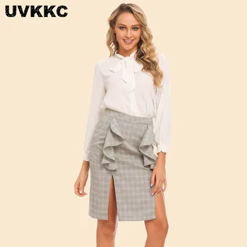 

Uvkkc Women Plaid Skirts 2019 Summer Fashion Femme Bodycon Bottom High Waist Patchwork Casual Ruffle Split Sexy Skirt For Women