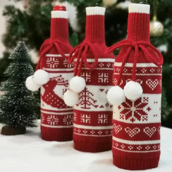 

Christmas Red Wine Bottle Bag Christmas tree Pattern Champagne Bottle Pouch Christmas Ornaments For Household Party Holiday
