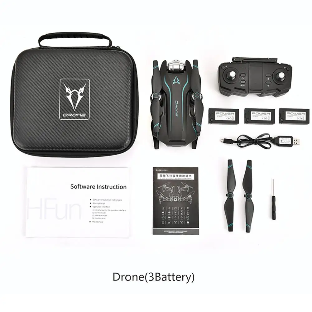 With 3Battery S20W wifi FPV 1080P HD камера 18 минут время полета складной Радиоуправляемый Дрон Квадрокоптер с чехлом - Цвет: With 3Battery