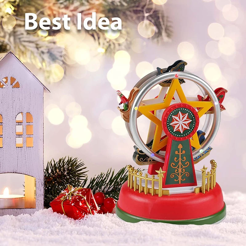 Carnival Animated Ferris Wheel Christmas Scene Illuminated Village Collection, Home Desk Decoration, Displays LED Lights Musical