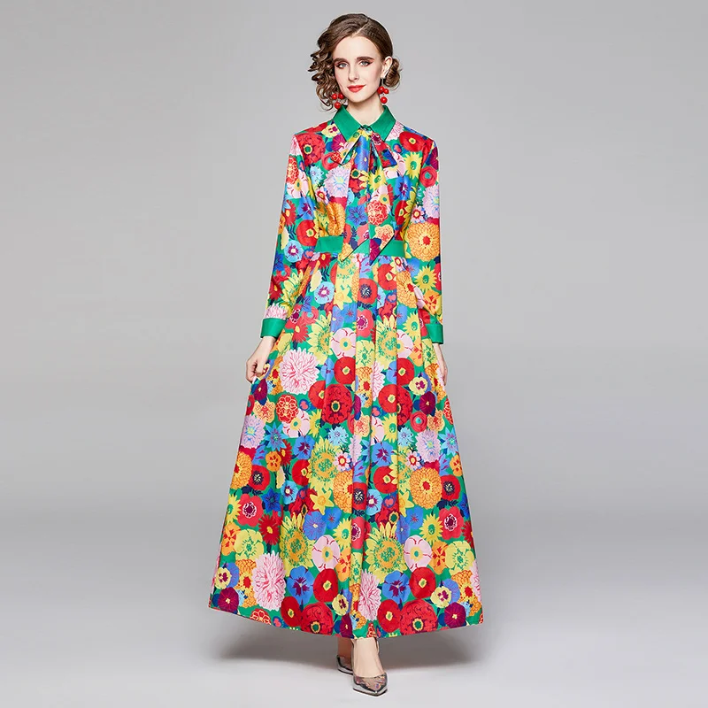 

Dresses for Women 2022 Elegant Evening Floor-Length Turn-down Collar Big Shirt Dress Bohemian Floral Casual Maxi Beach Dresses