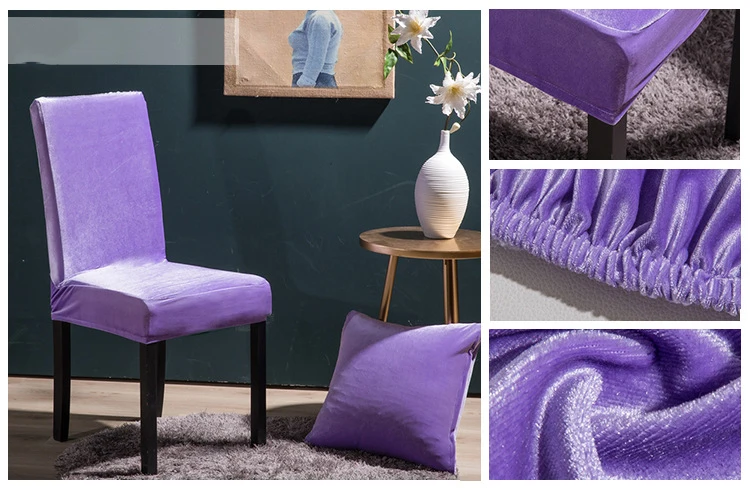 New Silver Velvet Solid Colors Flexible Stretch Chair Cover for Wedding Party Elastic Multifunctional Dining Covers Home Decor