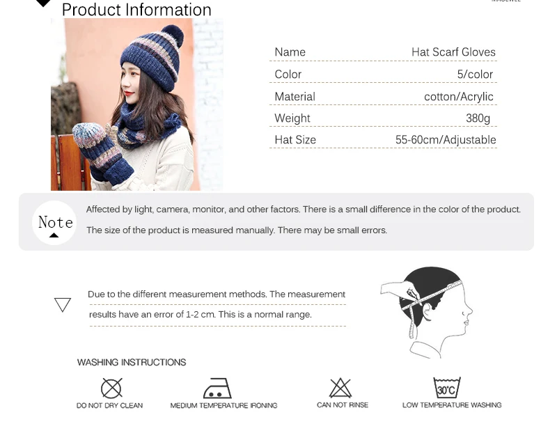 Women's Girl Hat Scarf Glove Set 3 Piece Sets Twist stripes Cap Gorros Bonnet Wool New Beanie Skullies Knitted Winter Hats