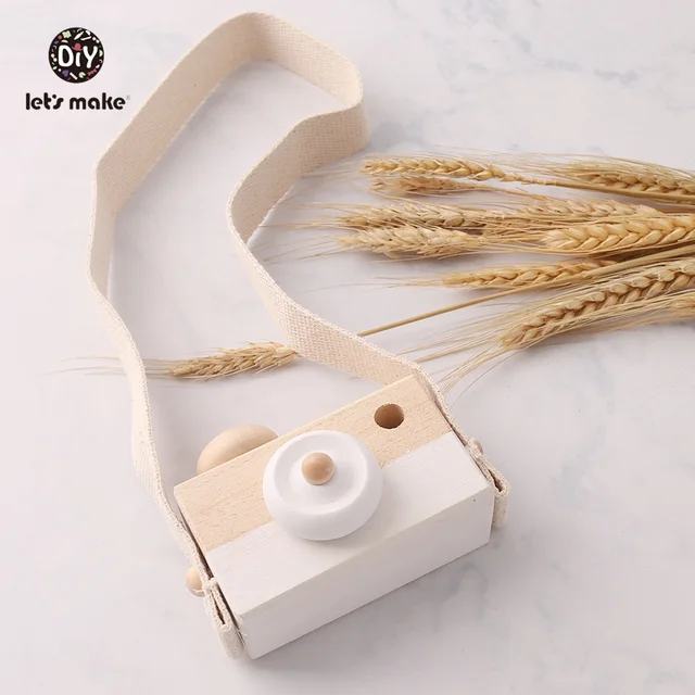 Let's Make 1pc Wooden Baby Toys Fashion Camera Pendant Montessori Toys For Children Wooden DIY Presents Nursing Gift Baby Block White camera