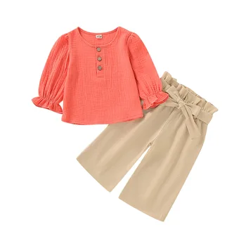 

Girls' Sets Children's Long Sleeve Solid Color T Shirt+trousers