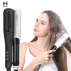 Steam Hair Straighteners Brush Salon Ceramic Tourmaline Vapor Steam Comb Straightening Curling Iron Electronic Styler Tool