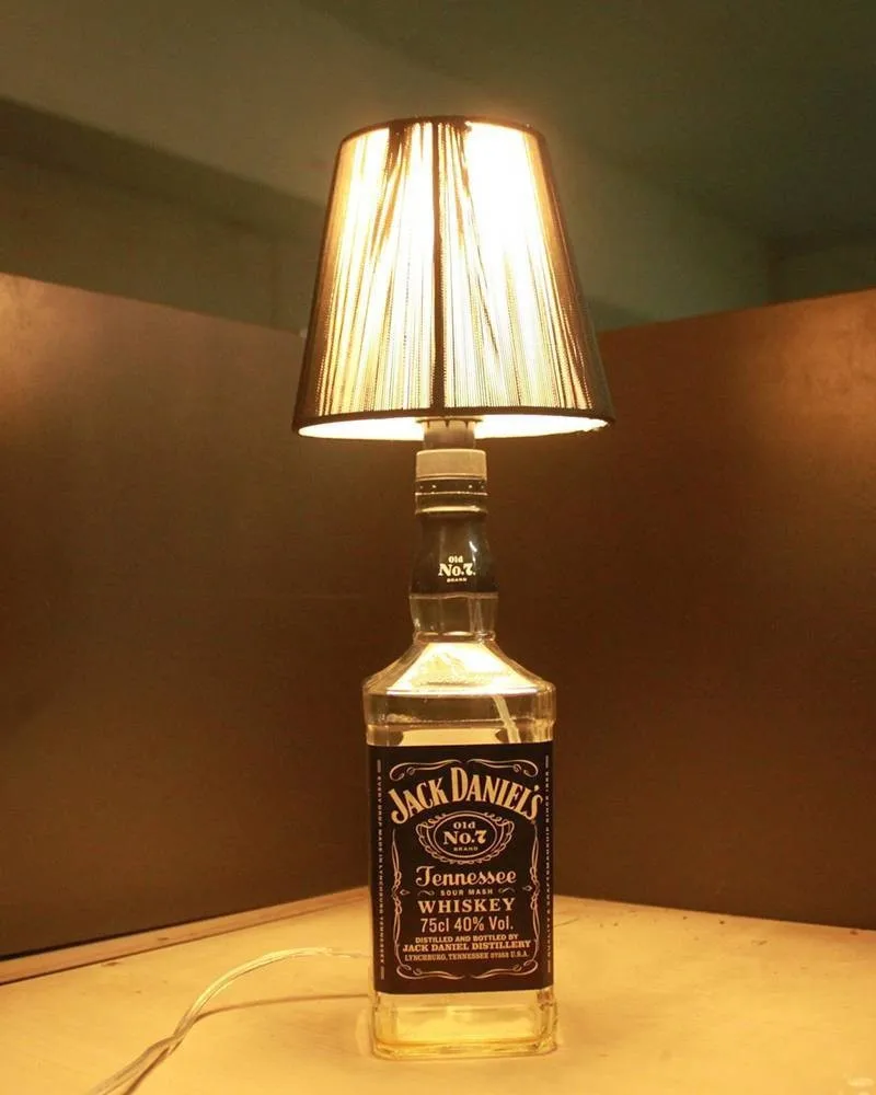 Светодиодный настольный светильник бутылка для ликера, настольная лампа с льняная Штора для украшения гостиной