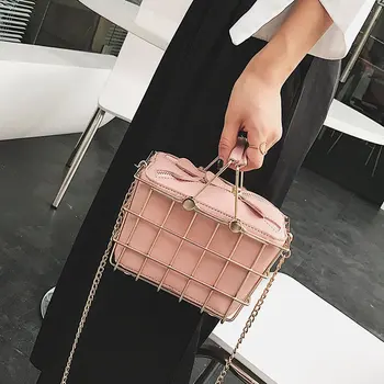 

2020 NEW Fashion Casual Trend Bags Ladies Luxury Brand Shoulder Bag Metallic Bucket Bag For Women Iron Shopping Basket Chain