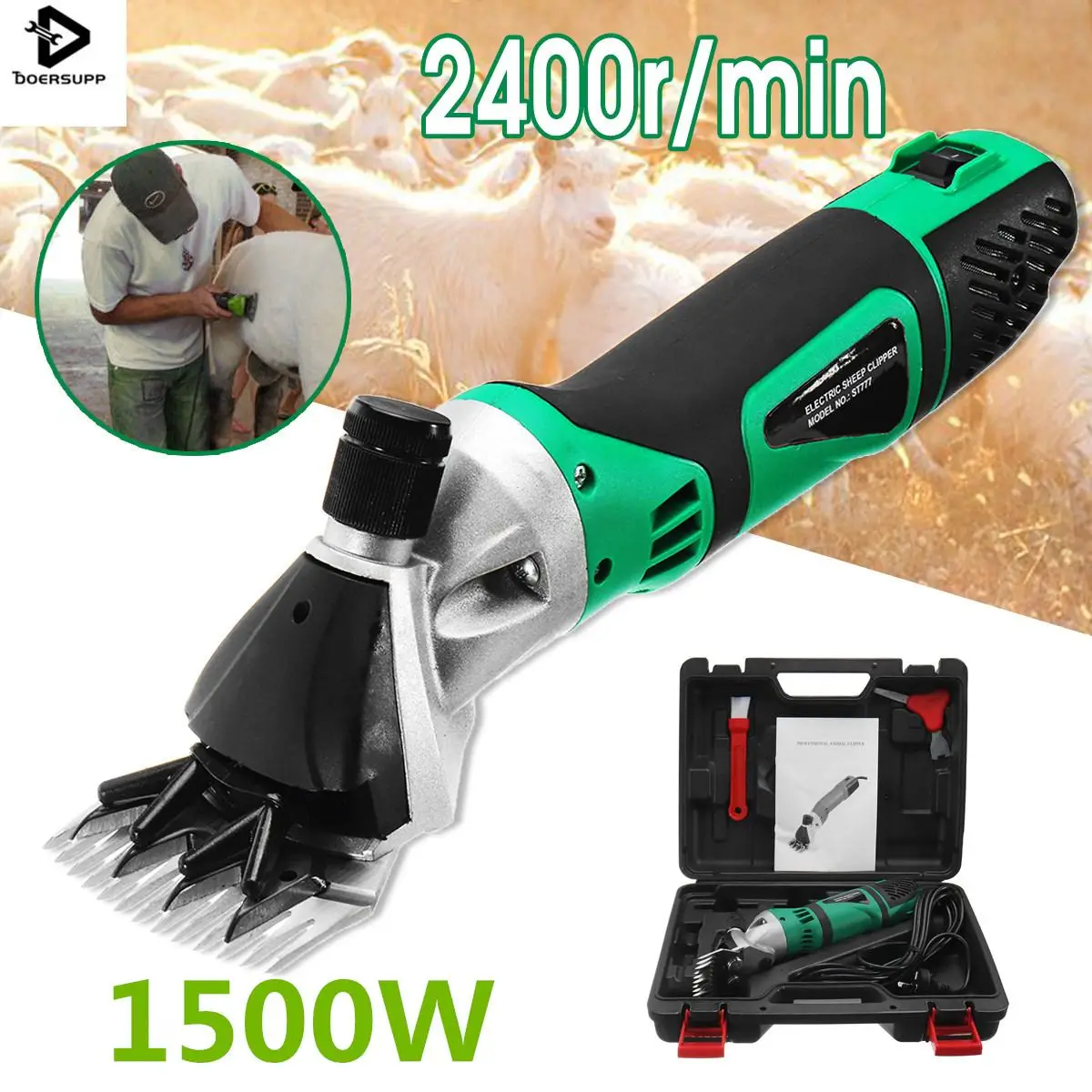

Doersupp 6 Speeds 1500W Electric Sheep Shearing Clipper Scissors Shears Cutter Goat Clipper Machines 2400r/min EU/AU/US Plug