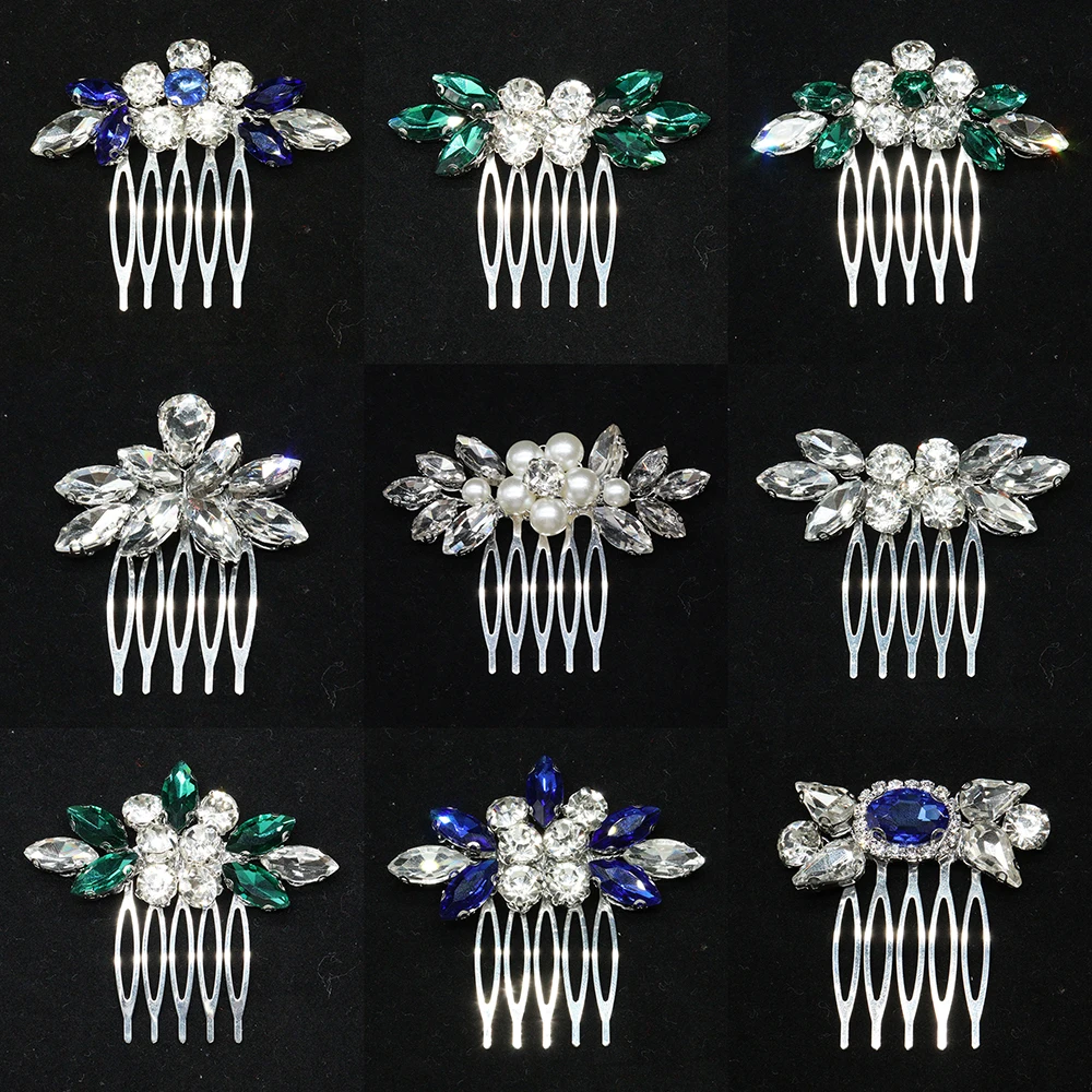Women Rhinestone Hair Comb Silver Casual Hair Clip Emerald Green Jewelry Elegant Tiara Wedding Bridal Accessories