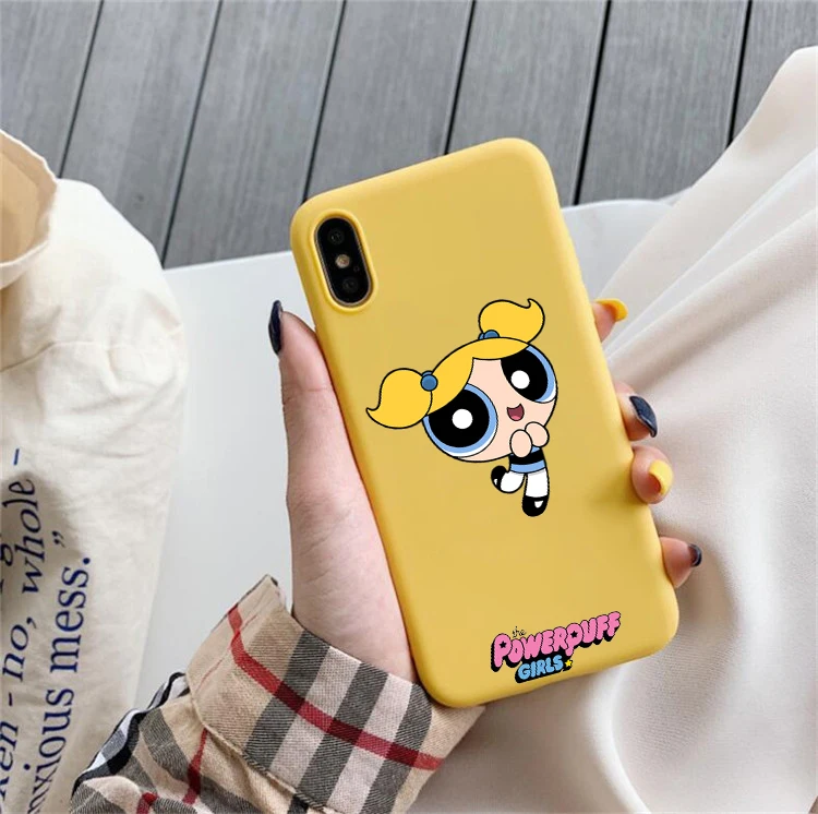 Милый Powerpuff телефон для девочек чехол для iPhone 7 X XS MAX XR 8 6 6s Plus 11Buttercup Bubbles карамельный цвет мягкая задняя крышка