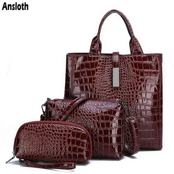 

Ansloth Luxury 3 Set Bag Women Bag PU Leather Handbag Lady Large Capacity Bag And Purse Female Composite Bag Shoulder Bag HPS826