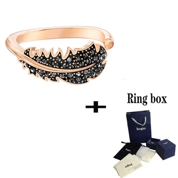 

SWA 2019 New NAUGHTY Ring High Quality Fashion Rose Gold Black Feather Lady Crystal Ring Best Birthday Gift for Girlfriend