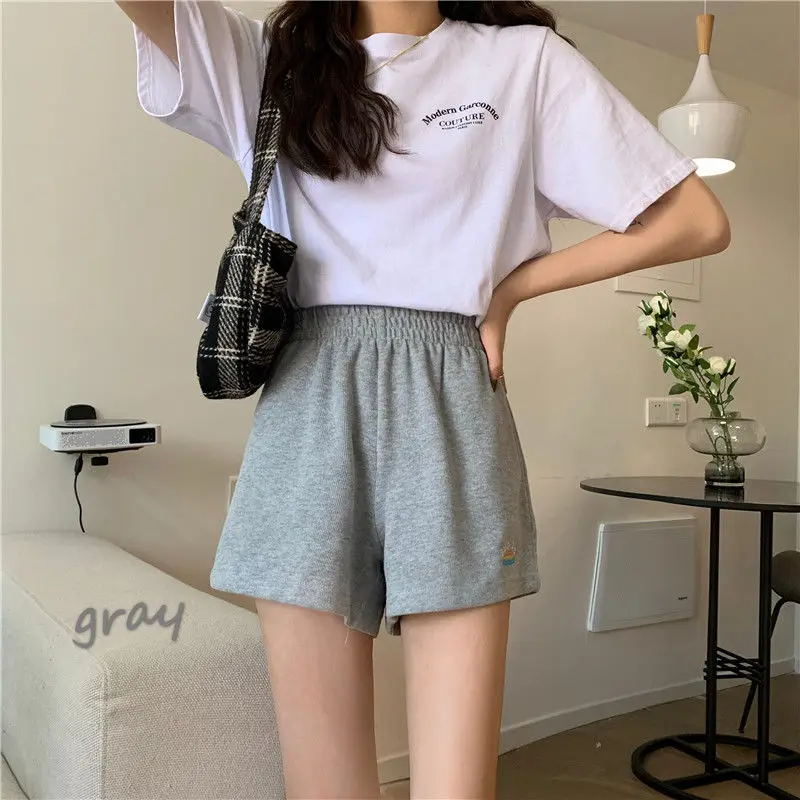 women's swim shorts Korea Ulzzang high waist loose kawaii shorts rainbow embroidery shorts casual fashion punk summer ins new hip-hop women shorts ladies clothes