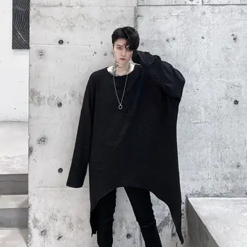 

EWQ / men's wear 2020 Autumn new black oversized long sleeve t-shirt for male round neck irregular long hem loose tops 9Y3423