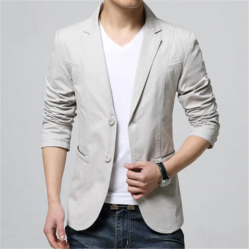 2019 модный мужской Костюмный пиджак коричневый серый Slim Fit льна карман с длинными