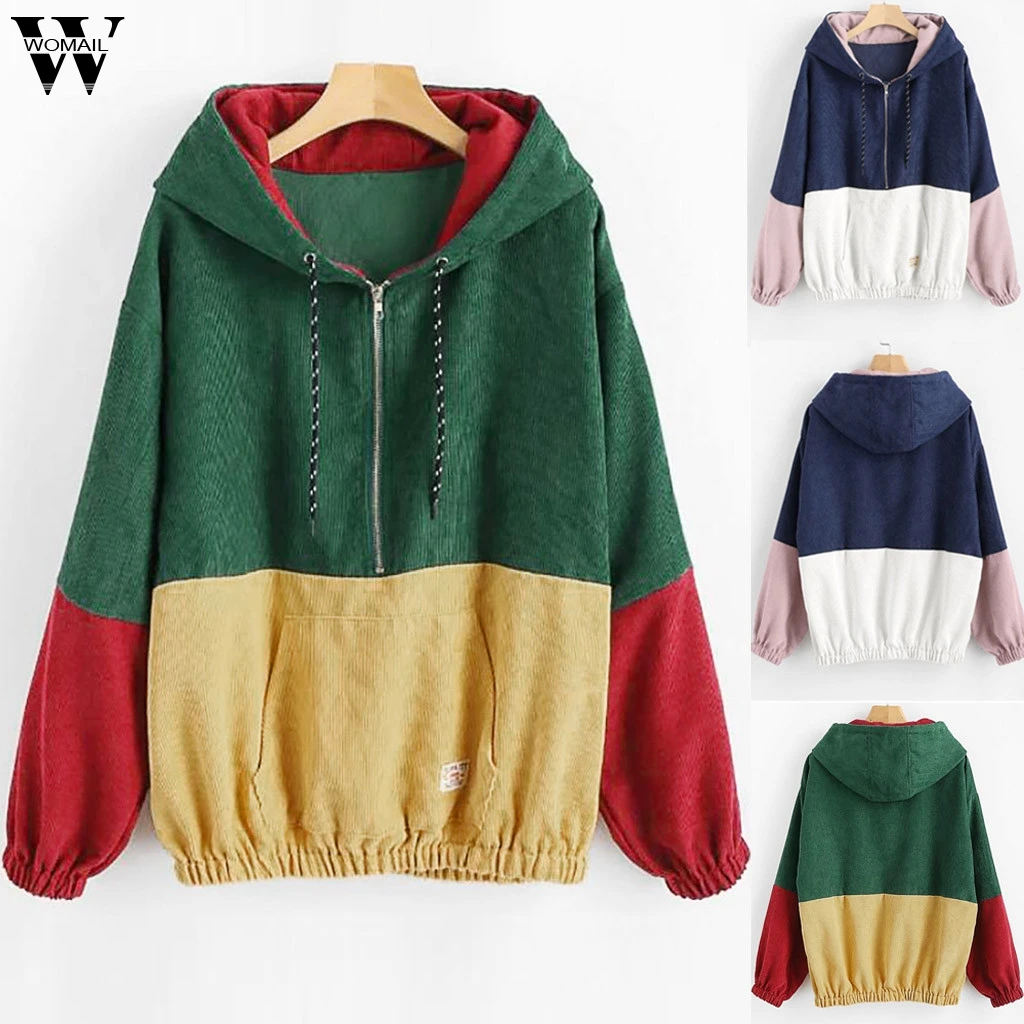 

Womail jacket Women 2019 Coat Basic Jacket with Pockets Hooded Splicing Sport Zipper Coat Outwear Bomber Female Baseball Coat 87