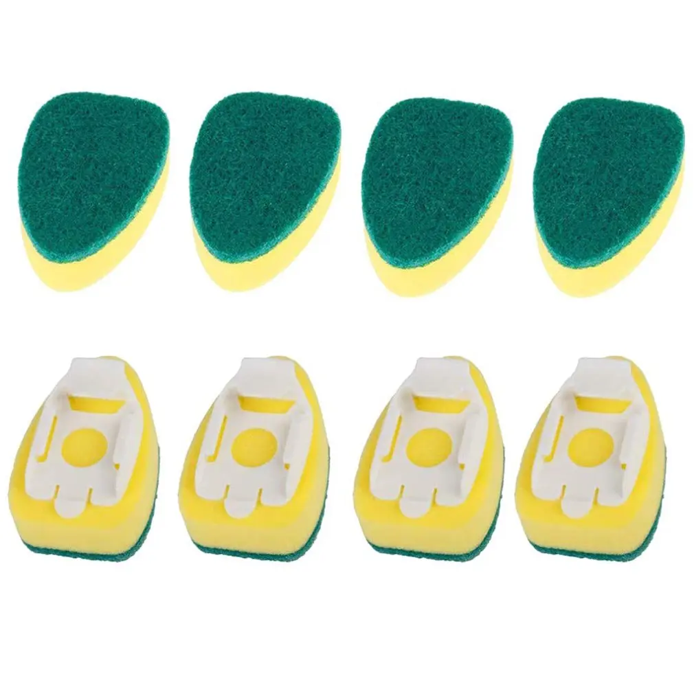 

8pcs Automatic Liquid Filling Cleaning Brush With Handle Sponge Dishwashing Cleaning Brush Replace Scouring Pad