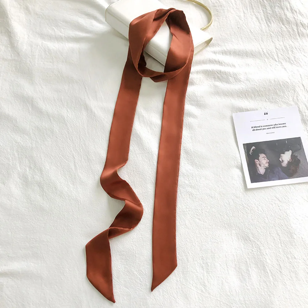 Hfcfe50c16b794504a1c5abafce8f315fg Women Narrow Long Scarf Solid Color Faux Silk Rubber Red Tie Black Bag Ribbon Headbands Choker Streamer Hair Tie Band Mallzona