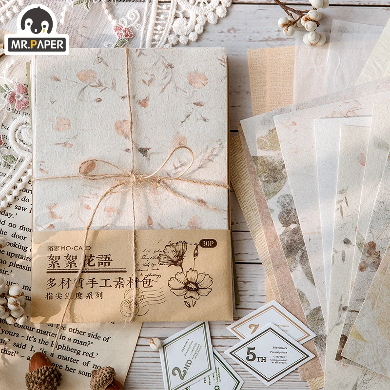 Mr.paper 30 Pcs/bag 4 Designs Vintage Style Paper Tip Temperature Series Creative Stationery Hand Account DIY Material Package