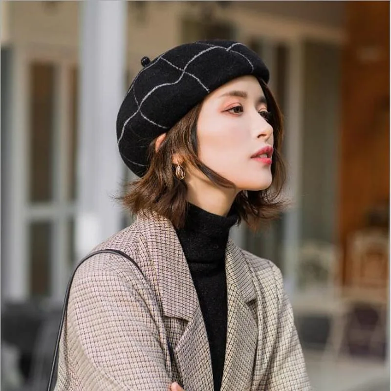 and Wool Berets Female Korean Thickened Small Fresh Pumpkin Cap Solid Fashion Bud Painter Hat