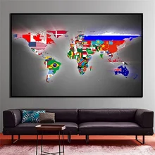 Map of The World Wall Sticker 90x60cm Small Poster Decoration with Flags Wallpaper World Atlases Maps for Home School Education
